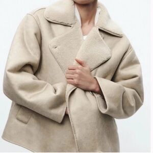 Zara relaxed double faced jacket XS beige 3548/043 rare NWT